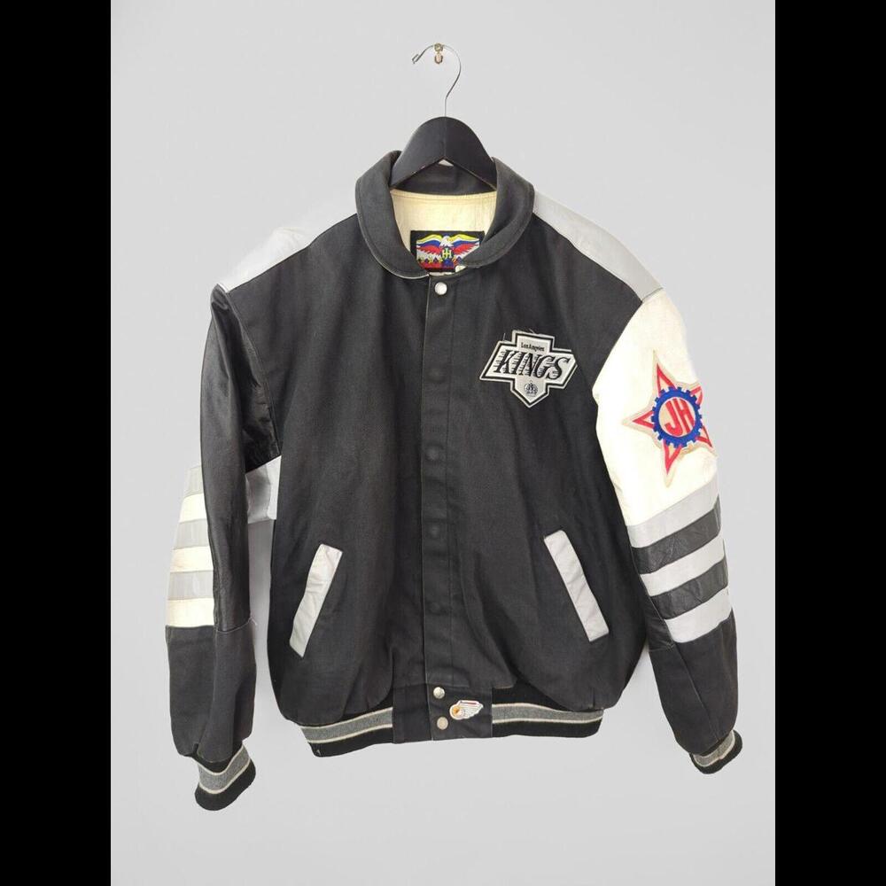 VTG 1990s JEFF HAMILTON x LOS ANGELES KINGS Mens Sz L Jacket LA Black JH Designs